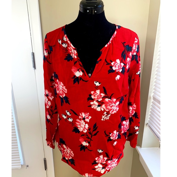 Old Navy Tops - Red Floral Long Sleeve Blouse